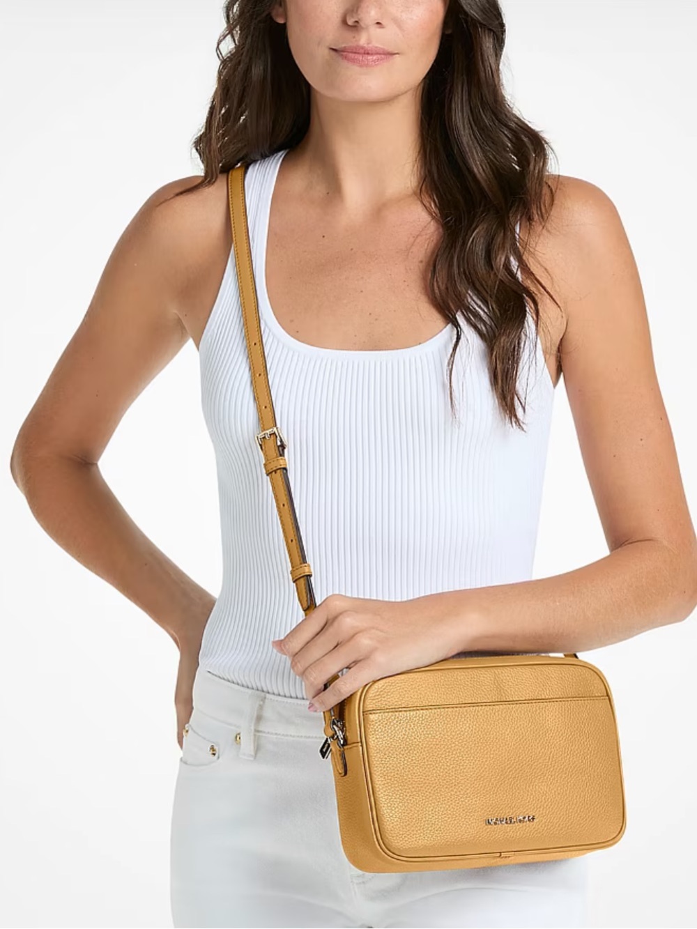 Michael Kors Pebbled Leather Crossbody Bag in Honeywheat Color